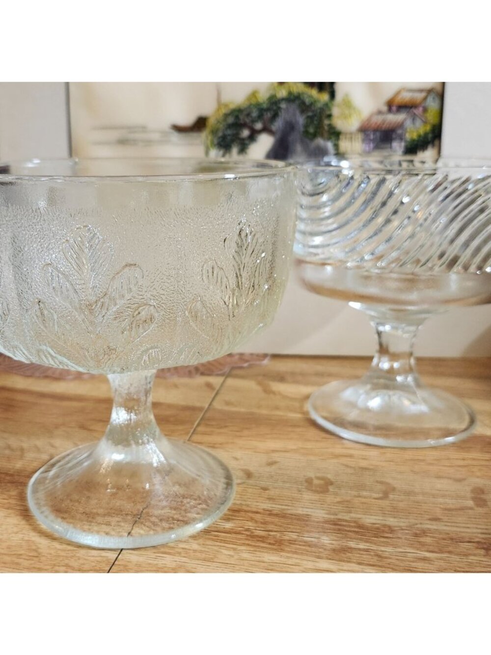 Mid-Century Glass Pedestal Planters Candy Dishes Clear Frosted Vintage